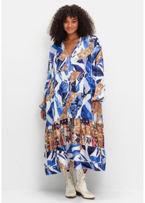 sheego loves miss goodlife Große Größen Stufiges Maxikleid mit Ballonärmeln und V-Ausschnitt Gr. 40 blau bedruckt von sheego für Damen