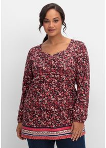 Große Größen Langarmshirt mit Alloverprint und Herz-Ausschnitt Gr. 52 rot geblümt von sheego für Damen