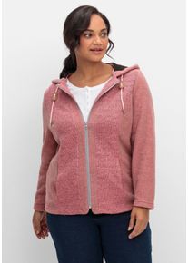 Große Größen Fleecejacke mit Kapuze und Strick-Einsätzen Gr. 42 rot von sheego für Damen