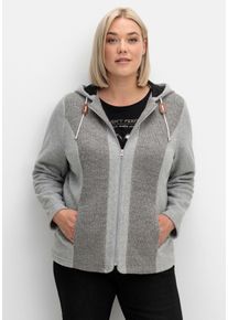 Große Größen Fleecejacke mit Kapuze und Strick-Einsätzen Gr. 46 grau von sheego für Damen