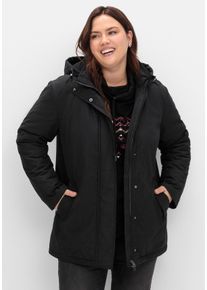 Große Größen Parka mit gefütterter Kapuze und 2-Wege-Zipper Gr. 60 schwarz von sheego für Damen