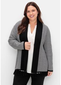 Große Größen Strickjacke im Fischgrätmuster, mit Schalkragen Gr. 52/54 schwarz von sheego für Damen