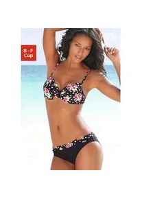 Bügel-Bikini Lascana Gr. 36, Cup B, bunt (schwarz, bedruckt) Damen Bikini-Sets verstellbare Träger, Bikini-Hose mit bedrucktem Bündchen