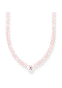 Choker Thomas Sabo "Choker Herz mit pinken Perlen, KE2181-035-9-L42V" Halsketten Gr. 42, Silber 925 (Sterlingsilber), bunt (silberfarben, pink) Damen mit Rosenquarz, Zirkonia (synth.)