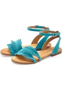 Sandale Lascana Gr. 43, blau (türkis) Damen Schuhe Sandalette, Sommerschuh aus Leder mit modischen Fransen