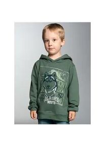 Kapuzensweatshirt TRIGEMA "TRIGEMA Hoodie mit großem Husky-Printmotiv" Gr. 152, grün (efeu) Kinder Sweatshirts