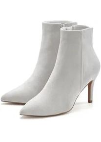 High-Heel-Stiefelette Lascana "Sommerstiefelette", Damen, Gr. 37, grau (hellgrau), Obermaterial: 100% Textilmaterial. Decksohle: 100% Lederimitat. Futter: 100% Textilmaterial. Laufsohle: 100% Synthetik, unifarben, Schuhe, in spitzer Form & Pfennigabsatz, Rei&szlig;verschluss Stiefel VEGAN