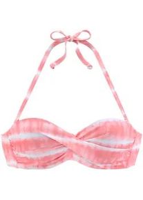 Bügel-Bikini-Top s.Oliver "Enja" Gr. 40, Cup B, rot (lobster, weiß) Damen Bikini-Oberteile mit Batikdruck und Wickeloptik