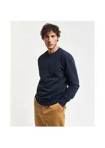 Sweatshirt Gant "EMBOSSED C-NECK SWEAT" Gr. XXXL, blau (evening blau) Herren Sweatshirts eine erhabene Gant-Grafikprägung auf der Brust