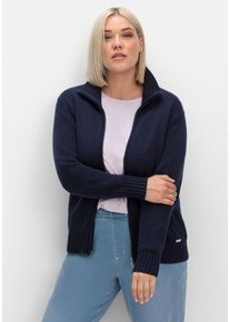 Große Größen Strickjacke mit Troyerkragen und 2-Wege-Zipper Gr. 54 blau von sheego für Damen
