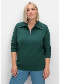 Große Größen Pullover mit Troyerkragen und Reißverschluss Gr. 40 grün von sheego für Damen
