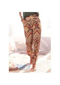 Jerseyhose Lascana Gr. 46, N-Gr, braun (braun, bedruckt) Damen Hosen mit Ethnoprint und Taschen, lockere Passform