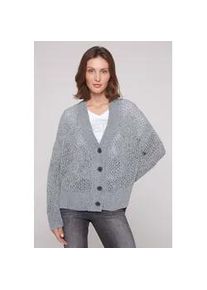 Cardigan SOCCX Gr. M/L, grau (cold grau) Damen Strickjacken mit Lochmuster