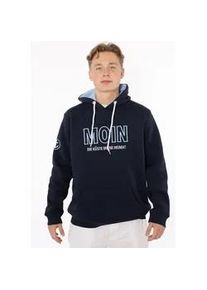 Hoodie Zwillingsherz ""Moin" Herren" Gr. M, blau (marine) Herren Sweatshirts mit gesticktem Schriftzug und Ankermotiv am Ärmel