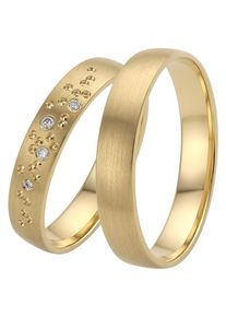 Firetti Trauring "Schmuck Geschenk Gold 375 Hochzeit Ehering "LIEBE" Sterne", 22, 0,03 ct SI = kleine Einschlüsse mit Brillanten, Gelbgold 375, 4mm,