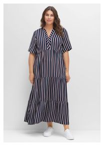 sheego Damen Maxikleid "Große Größen", blau, Gr. 48, gestreift, Obermaterial: 60% Viskose (LENZING ECOVERO), 40% Viskose, Kleider, mit weit