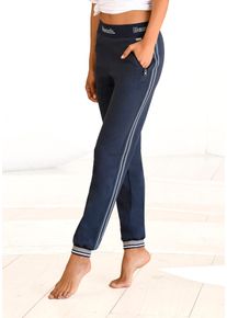 Damen Relaxhose, BENCH. LOUNGEWEAR, Gr. 36, blau, Obermaterial: 60% Baumwolle, 40% Polyester, unifarben mit Farbeinsatz, Basic, Hosen, mit