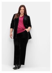 sheego Damen Stretch-Hose "Große Größen", schwarz, feminin, Gr. 48, unifarben, Obermaterial: 92% Polyester, 8% Elasthan, Hosen, aus Samt, mit