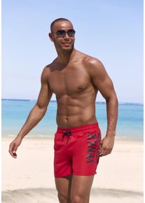 Venice Beach Herren Badeshorts, rot, Gr. M, unifarben, Microfaser, Polyester, Microfaser, Badehosen, mit Innenslip, mit Innentasche, mit Außenkordel