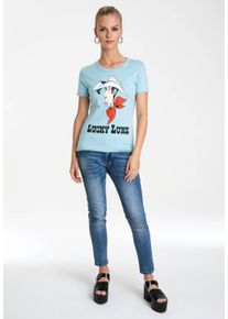 logoshirt Damen T-Shirt "Lucky Luke Portrait", blau, modisch, Gr. L, bedruckt, 100% Baumwolle, Shirts, mit coolem Print