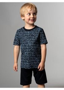 TRIGEMA Kinder Schlafanzug "TRIGEMA Kurzer Schlafanzug mit Smiley-Motiv", Gr. 92, blau, 100% Baumwolle, casual, Homewear-Sets