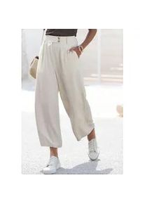 Bundfaltenhose Lascana Gr. 38, N-Gr, beige (sand) Damen Hosen mit Taschen und Knopfdetail, weites Bein, Leinenhose, Sommerhose