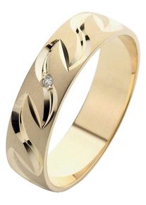 Firetti Trauring "Schmuck Geschenk Gold 375 Hochzeit Ehering "LIEBE"", 17, 0,01 ct SI = kleine Einschlüsse mit Brillant, Gelbgold 375, 5mm, gold,