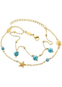 JULIE JULSEN Damen Fußkette "aus Edelstahl vergoldet Perlen türkis", 27cm, Edelstahl, gold, Edelstahl, Fußkettchen