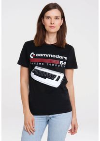 logoshirt Damen T-Shirt "Commodore - Gaming Computer", schwarz, casual, Gr. L, bedruckt, unifarben, 100% Baumwolle, Shirts, mit coolem Print