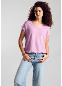 Street One Damen Kurzarmbluse, rosa, casual, Gr. 46, unifarben, Stoff, 100% Viskose, Blusen, mit Gummizug im Bund