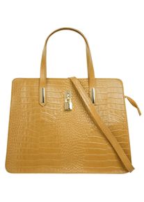 CLUTY Damen Henkeltasche, gelb, Leder, Reptilienprägung, Taschen, echt Leder, Made in Italy