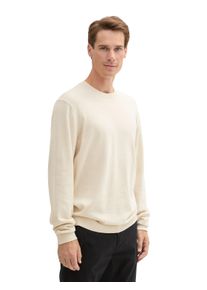 Tom Tailor Herren Rundhalspullover, beige, casual, Gr. XL, meliert, Strick, Obermaterial: 95% Baumwolle, 5% Kaschmir, Pullover, mit recyceltem