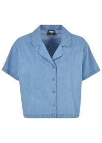 Urban Classics Damen Klassische Bluse "Urban Classics Damen Ladies Light Denim Resort Shirt", blau, Gr. XXXL, 100% Baumwolle, Blusen