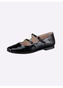 Heine Damen Ballerina, Gr. 39, schwarz, Leder, Rindsleder, Lackleder, modisch, Schuhe