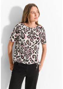 Cecil Damen T-Shirt, weiß, casual, Gr. M, bedruckt, Stoff, 65% Viskose, 35% Polyester, Shirts, mit Tunnelzugsaum