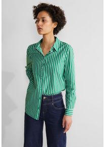 Street One Damen Hemdbluse, grün, casual, Gr. 46, gestreift, Web, 74% Baumwolle, 24% Polyamid, 2% Elasthan, Blusen, mit Knopfleiste