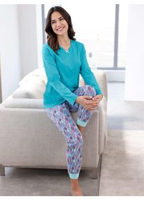 Damen Pyjamaoberteil "Schlafanzug-Shirt", Gr. 56, blau, 100% Baumwolle, unifarben, Shirts