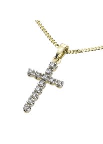 Damen Kette mit Anhänger "Gold 585 Kreuz mit 12x Diamant zus. 0,12ct.", 42/45cm, 0,12 ct, Gold, L: 45cm B: 10.0mm, gelb, Diamonds by Ellen K., Gold,