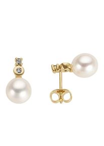 Firetti Damen Paar Ohrstecker "Schmuck Geschenk Gold 585 Ohrschmuck Kreis Rund", 0,07 ct P2 = erkennbare Einschlüsse, Gelbgold 585-Perlen-Diamanten,