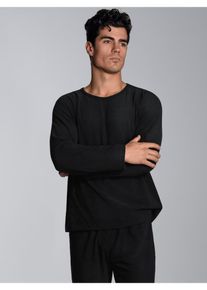 TRIGEMA Herren Strickfleece-Pullover "TRIGEMA Fleece–Rundhalsshirt", schwarz, Basic, Gr. L, 100% Polyester, Pullover