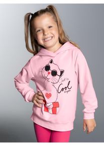 TRIGEMA Kinder Kapuzensweatshirt "TRIGEMA Hoodie mit süßem Katzen-Printmotiv", rosa, Basic, Gr. 152, 50% Baumwolle, 50% Polyester, Sweatshirts