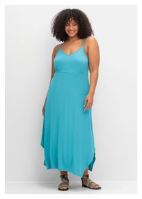 sheego Damen Jerseykleid "Große Größen", blau, feminin, Gr. 46, Obermaterial: 95% Viskose, 5% Elasthan, Kleider, in Zipfeloptik