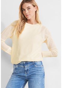 Street One Damen Langarmshirt, weiß, casual, Gr. 46, unifarben, Stoff, Obermaterial: 95% Viskose, 5% Elasthan; Mesh: 100% Baumwolle, Shirts, aus