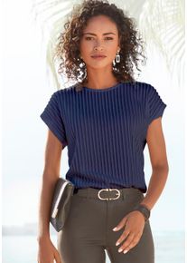 Lascana Damen Kurzarmshirt, blau, casual, Gr. 36, unifarben, Jersey, Obermaterial: 62% Polyester, 33% Viskose, 5% Elasthan, Shirts, mit