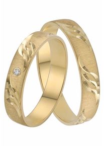 Firetti Trauring "Schmuck Geschenk Gold 375 Hochzeit Ehering "LIEBE" Welle", 17, 0,01 ct SI = kleine Einschlüsse mit Brillant, Gelbgold 375, 4mm,