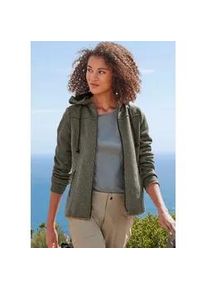 Fleecejacke Lascana ACTIVE Gr. 40/42, grün (olive) Damen Jacken ; Trekkingjacke mit Kapuze