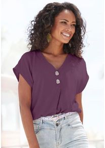Lascana Schlupfbluse violett Gr. 34 für Damen. Mit V-Ausschnitt. Figurumspielend. Nachhaltig.