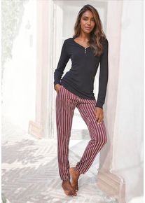 Lascana Pyjama mehrfarbig Gr. 40/42 für Damen. Mit Rundhals. Bequem. Nachhaltig.