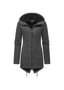 Kapuzenstrickjacke Ragwear "Wingi Melange" Gr. XS (34), grau (dunkelgrau) Damen Strickjacken Sportliche Kapuzenjacke mit Teddy-Kunstfell