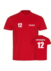 multifanshop Kinder T-Shirt - Spanien - Trikot Nummer 12 - Druck weiß - Kind